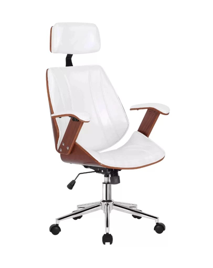 Cadeira Office Branca Madeira com Encosto